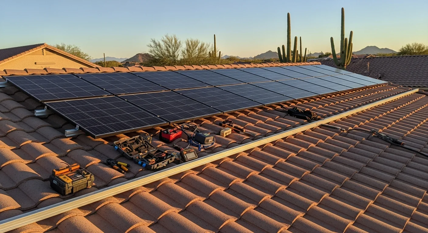 Solar panel installation on portable living unit