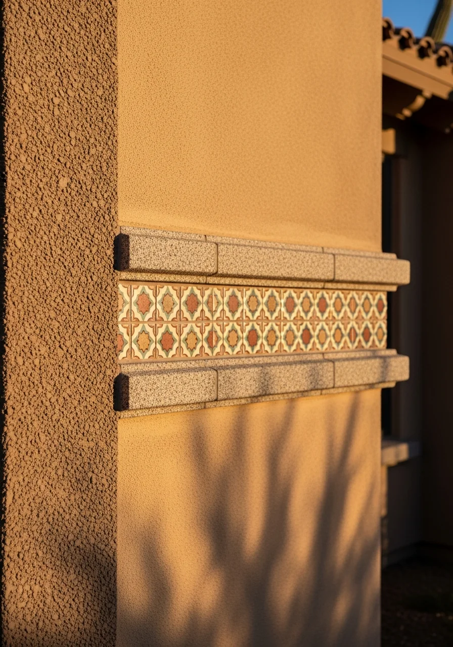 Detail shot of a Scottsdale property's architectural features and high-end exterior finishes.